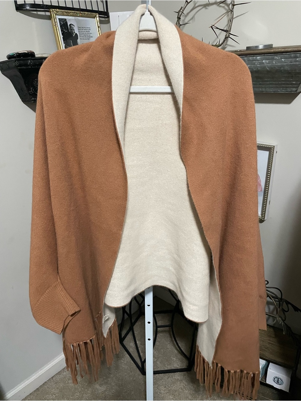 Pretty Persuasions Reversible Camel & Tan Wrap Sweater - Picture 3 of 10